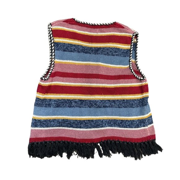 Vintage Bon Magique Womens L Knitted by Hand Sweater Vest Front Button Fringe - Picture 5 of 13